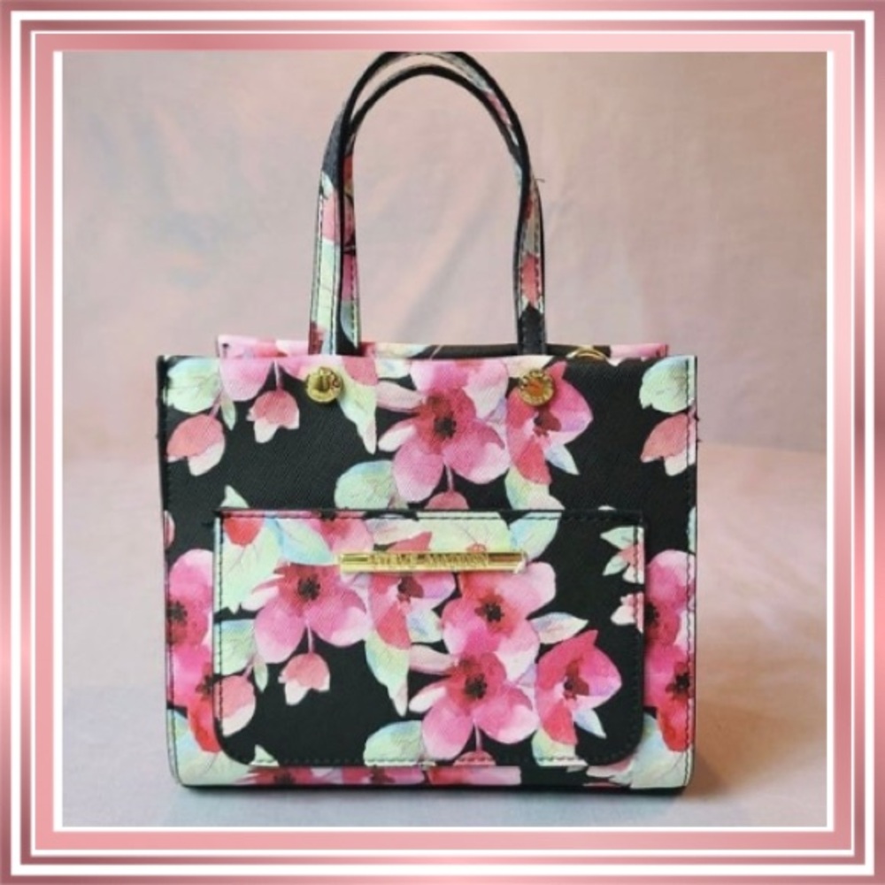 Steve Madden Women's Black Pink Floral Zip Close Clutch Bag